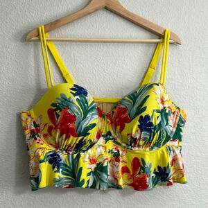 Cacique Swim Yellow Floral Tropical Bikini Top Womens Size 42DD